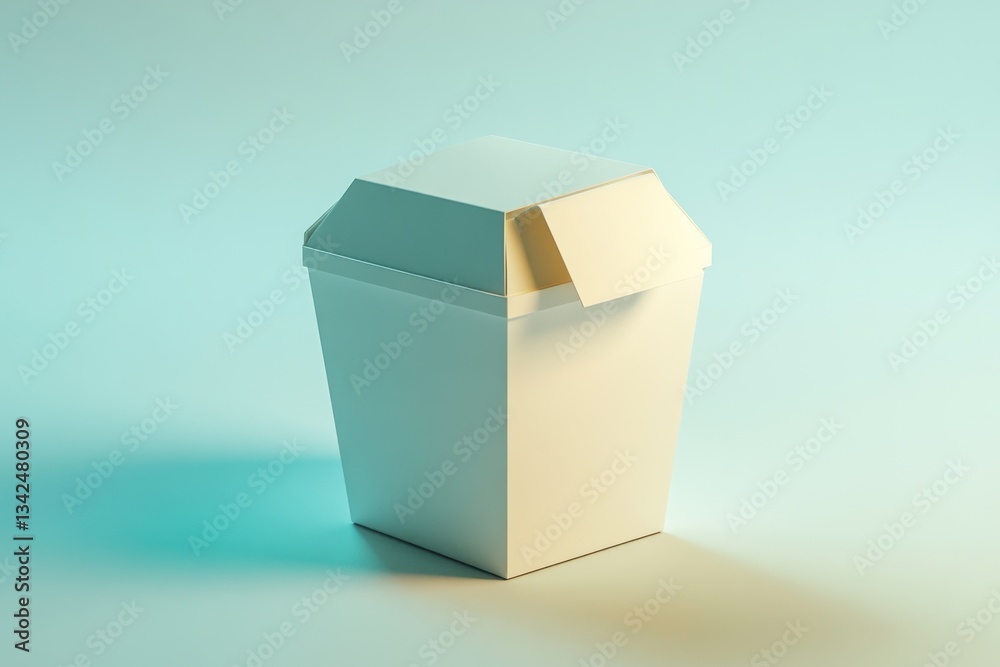 Minimalist Geometric Container with Open Lid on Gradient Background Minimalist Geometric Container with Open Lid on Gradient Background