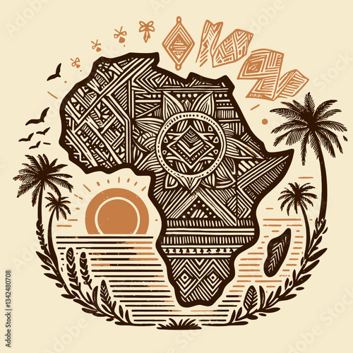 Vector graphics EPS10 — a vibrant vintage grunge print of an Africa logo emblem, blending colorful hues and textures in a retro style for a bold and expressive design.