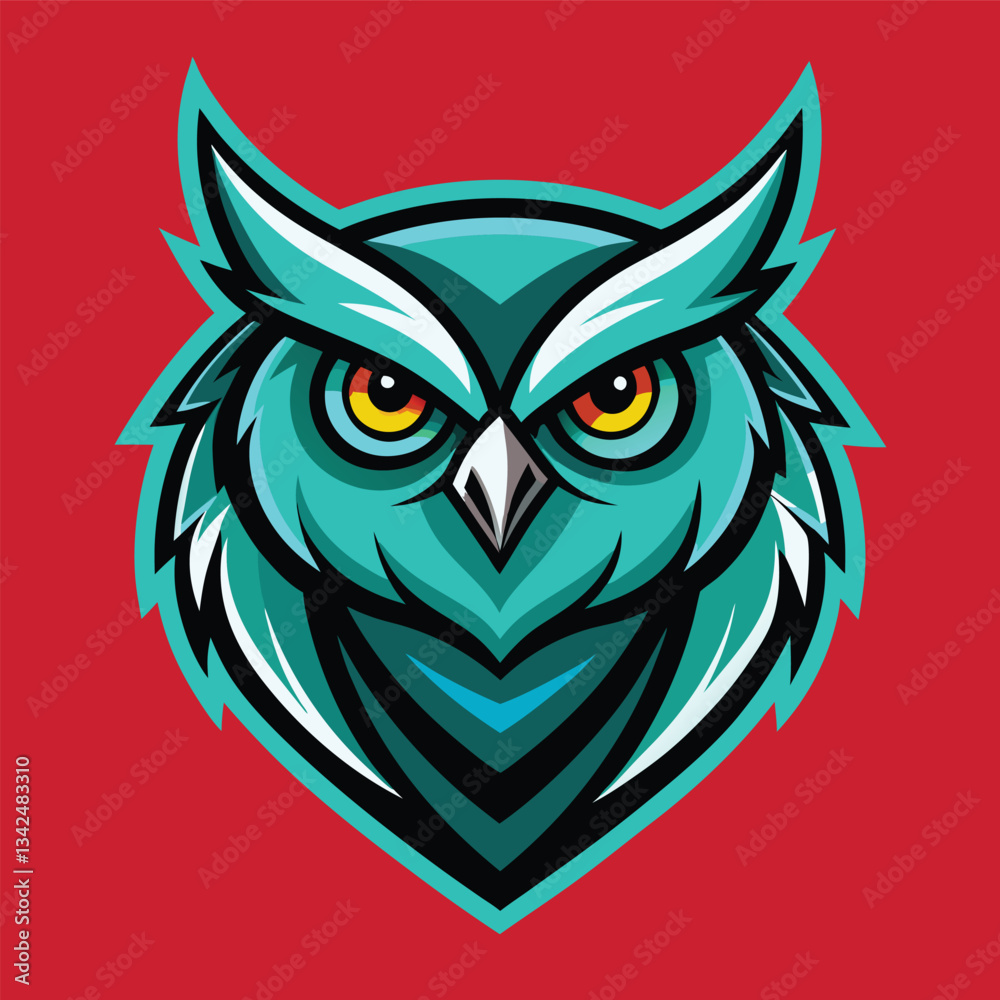 Solid Color Owl Illustration with Bold Outline and Geometric Detail Solid Color Owl Illustration with Bold Outline and Geometric Detail