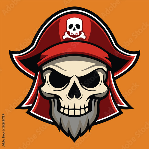 Striking Pirate Skull Logo Illustration in Vibrant Solid Color