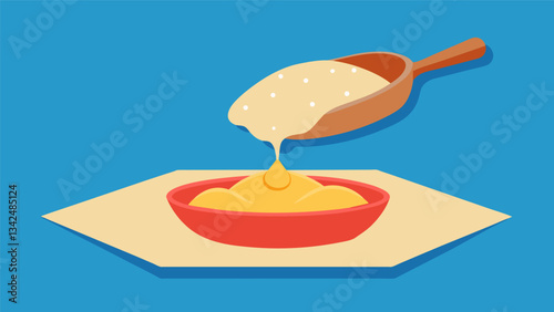 Once the filling has cooked and cooled it is sed onto the center of the dough sheet.. Vector illustration