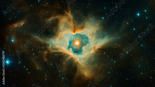 Beautiful Cosmic Nebula – Stunning Space Background, Deep Space Photography, Colorful Galactic Clouds, Mesmerizing Celestial Scene.
