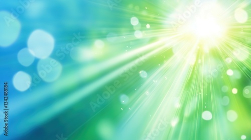 Bright sunbeams shining through vibrant blue and green backgrounds