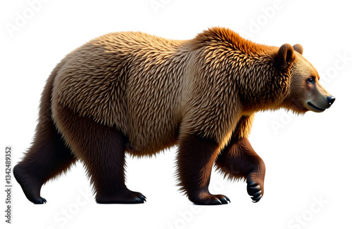 Wallpaper Mural Brown bear profile walking isolated on transparent background. Photorealistic side-view of a strong, fluffy brown bear with detailed fur and black claws in sunlight. Torontodigital.ca