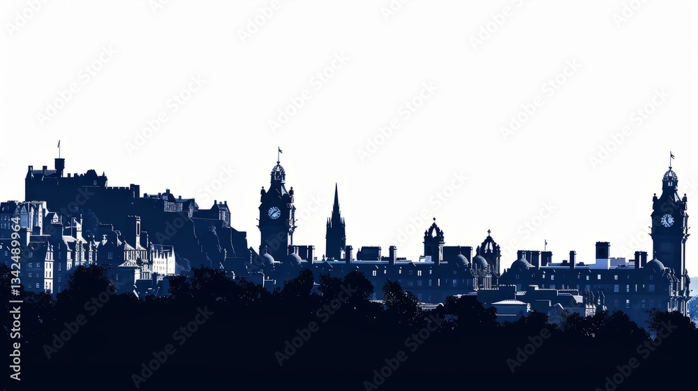 Obraz premium Silhouette of Edinburgh's iconic skyline with historic landmarks against a clear sky