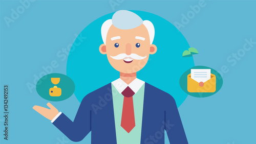 A former CEO now turned motivational speaker providing advice and tools for seniors to stay engaged and fulfilled in their retirement.. Vector illustration