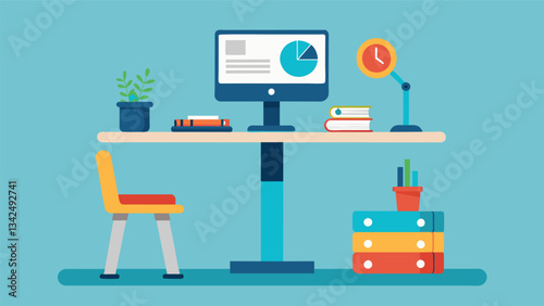 A companyprovided standing desk option promoting better posture and reducing sedentary behavior.. Vector illustration