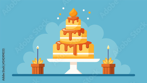 The centerpiece of the feast was a grand threetiered cake featuring delicate tiers of flan tres leches and richly ed cinnamon churros.. Vector illustration