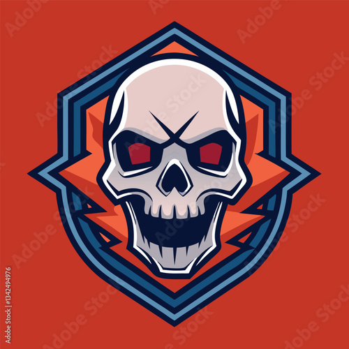 Solid Color Illustration Depicting a Human Skull with Intricate Lines