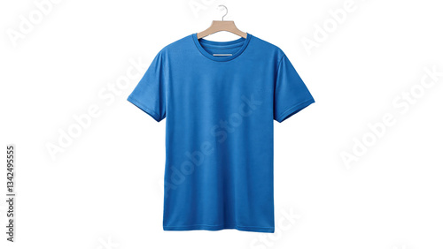Classic plain blue t-shirt with a simple and modern design, perfect for casual wear and fashion branding on transparent background PNG