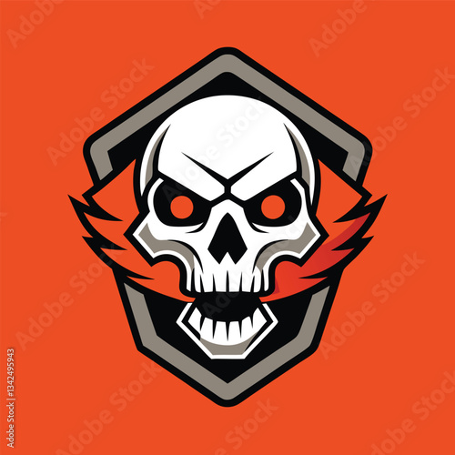Black and White Skull Illustration with Simple Solid Color Background