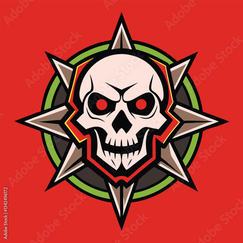 Solid Color Illustration of an Intricate, Hand-Drawn Skull