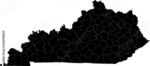 A black and white outline map of Kentucky displaying all county divisions and boundary lines.