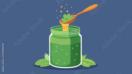 The chimichurri sauce is carefully sed into a glass jar ready to be used at a moments notice.. Vector illustration