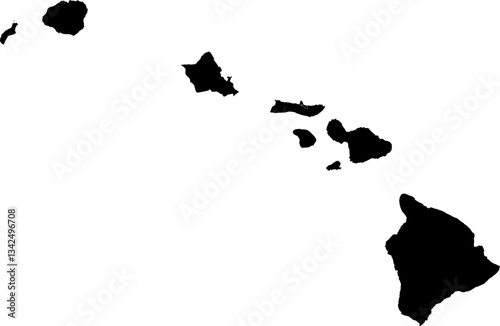 A black and white outline map of Hawaii showing all county divisions and boundary lines.