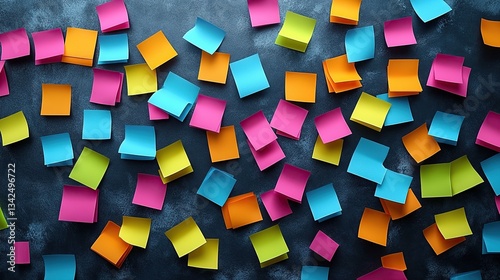 Colorful sticky notes scattered on a dark surface