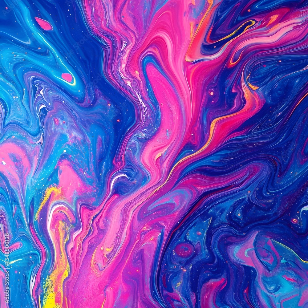 Obraz premium Abstract Cosmic Swirl Paint Background Vibrant Pink Blue Yellow Nebula Texture