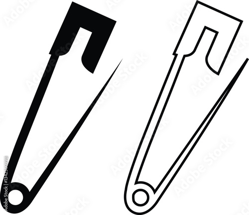 Continuous flat and line safety pin icon set. Single line art safety doodle outline open safety pin vector collection isolated on transparent background. steel tool design for fashion, security needle