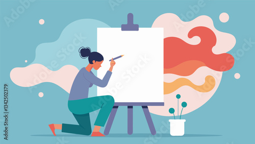 A blank canvas where a person channels their anxious energy into creating art as a form of selfexpression and release.. Vector illustration