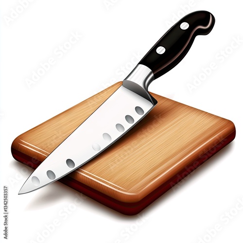 Chef's Knife on Wooden Cutting Board (1)