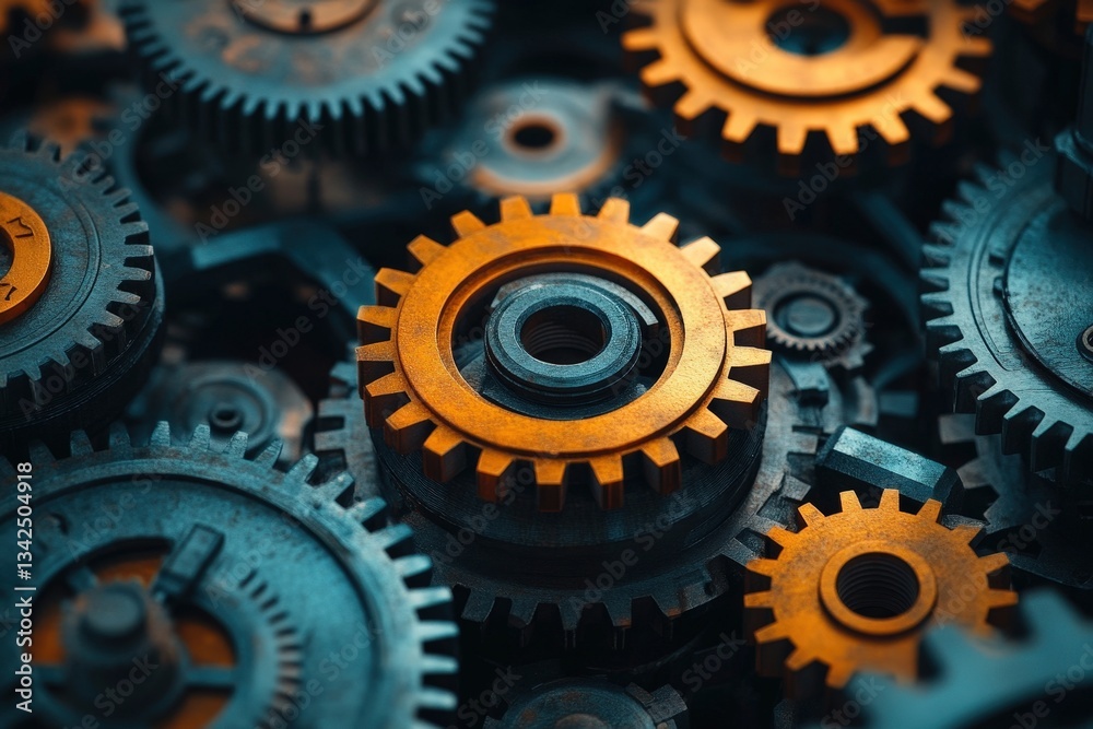 Intricate Arrangement of Interconnected Gears and Cogs Showcasing Mechanical Artistry and Engineering Precision Intricate Arrangement of Interconnected Gears and Cogs Showcasing Mechanical Artistry and Engineering Precision