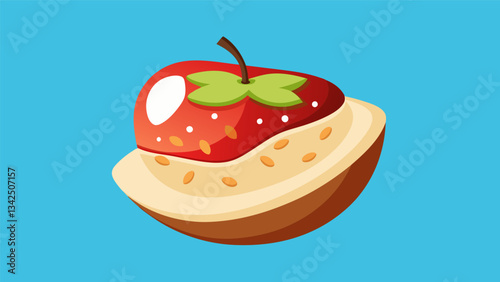 A unique twist on a classic snack featuring apple slices topped with a spread of creamy almond butter and a sprinkle of shredded coconut.. Vector illustration
