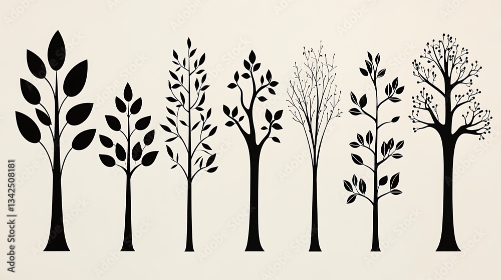 Fototapeta premium Stylized Tree Silhouettes Minimalist Design Elements