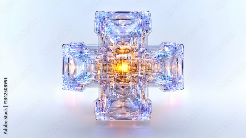 Abstract Geometric Crystal Structure Glowing with Light and Reflections in Bright Background Abstract Geometric Crystal Structure Glowing with Light and Reflections in Bright Background
