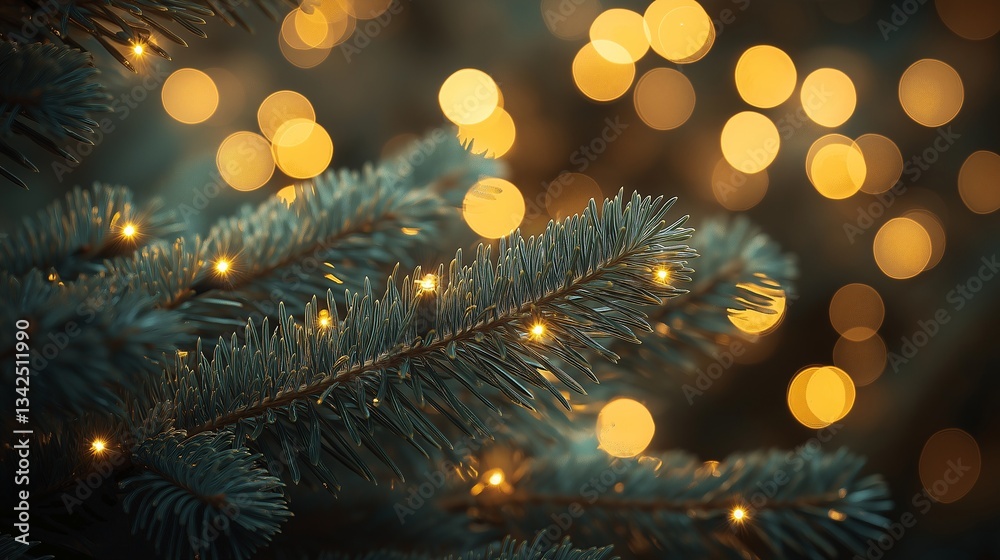 Enchanting Christmas Pine Tree with Beautiful Bokeh and Festive Holiday Lights Enchanting Christmas Pine Tree with Beautiful Bokeh and Festive Holiday Lights