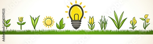Obraz na płótnie Plant Growth Stages with Lightbulb w salonie