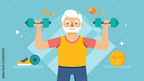 A fitness enthusiast in their 60s inspiring their audience to stay active and healthy in their golden years through workout videos and healthy living advice.. Vector illustration