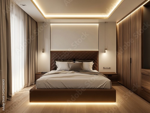 Wallpaper Mural Luxurious modern bedroom featuring a bed with elegant furniture and lighting Torontodigital.ca