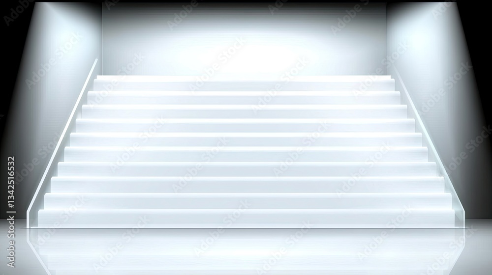 Obraz premium Lit staircase for progress, achievement, or success concept, plain dark background