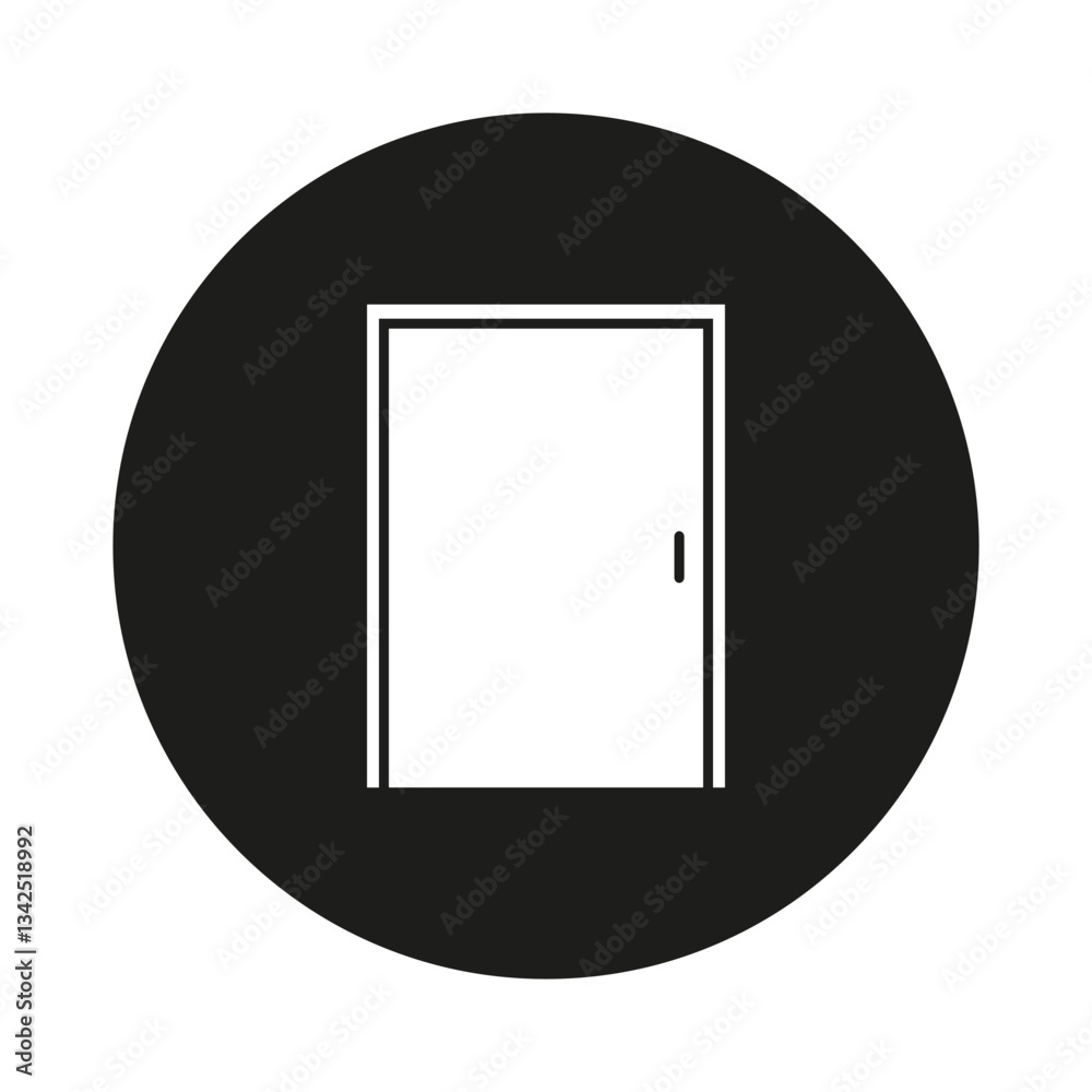 Door icon design. Simple circular frame. Black and white vector. Minimalist geometric symbol. Door icon design. Simple circular frame. Black and white vector. Minimalist geometric symbol.