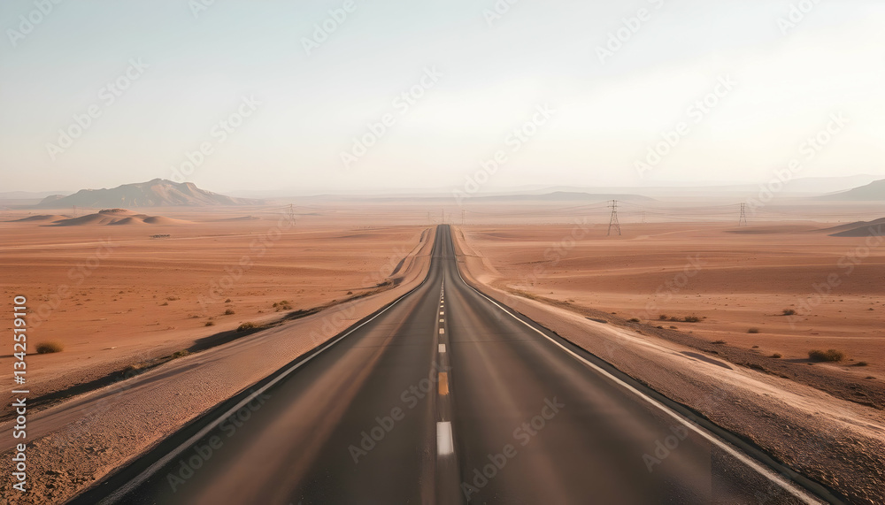 Fototapeta premium Endless Desert Highway Journey Road Trip Adventure Travel Scenic Route Summer Vacation Freedom Open Road Destination Explore