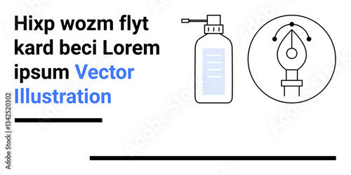 Modern composition featuring pen nib icon and sanitizer bottle alongside text. Ideal for design, creativity, messaging, hygiene, education, branding, digital marketing, simple landing page