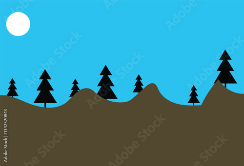 day and night time change concept above mountain landscape in summer.  vector illustration of a mountain landscape