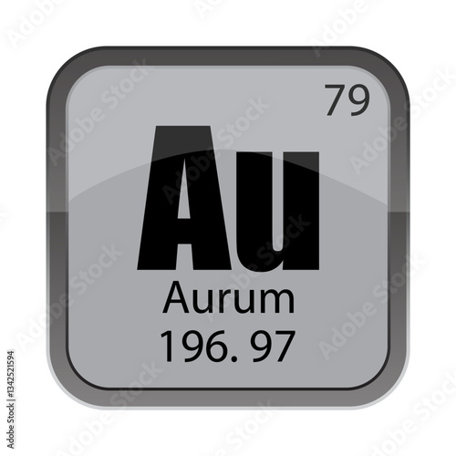 Metal aurum icon. Number 79 symbol. Aurum weight text. Au element code. Vector science illustration.