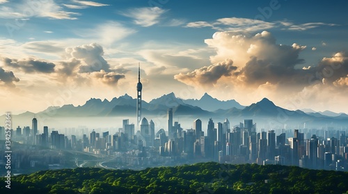 Guangzhou Skyline: Urban Oasis Amidst Mountains