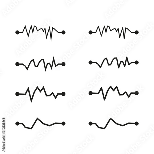 Audio wave icon. Sound waveform pattern. Black frequency lines. Vector illustration.