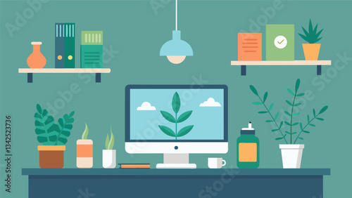 A rejuvenating blend of rosemary and peppermint wafts through the home office enhancing focus and concentration.. Vector illustration