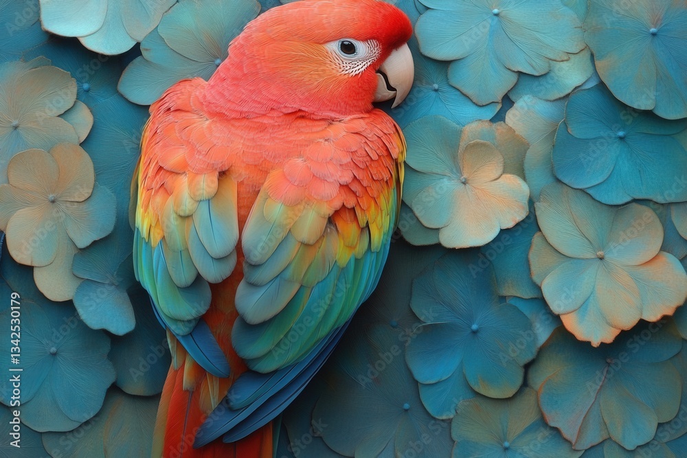 Fototapeta premium Proud Parrot Showcasing Vibrant Rainbow-Colored Plumage in a Lush Tropical Environment During Bright Daylight