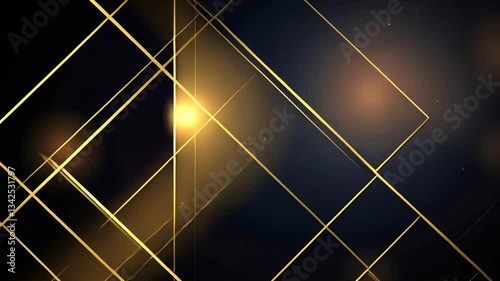 Geometric, golden, abstract background with glowing lines and dark backdrop