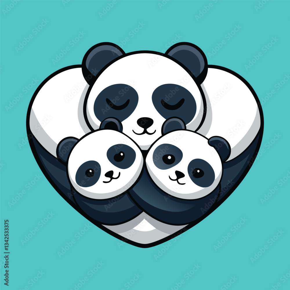 Fototapeta premium Cute Panda Family Cartoon Vector Icon Illustration