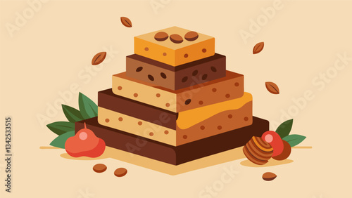 A stack of wholesome and hearty snack bars made with wholesome ingredients like almond butter dates and quinoa.. Vector illustration
