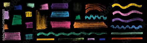 Colorful bright painted halftone vector marker strokes, Grainy brush texture effect for collage graphic design