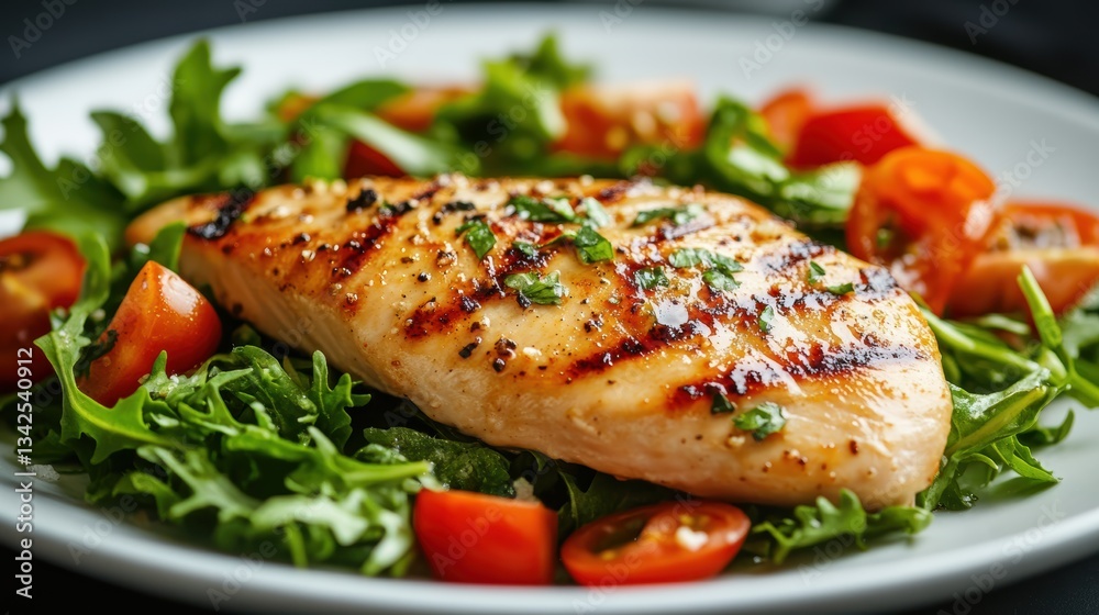 A juicy grilled chicken fillet rested on a bed of vibrant green vegetables, a testament to the simplicity and deliciousness of healthy cuisine. A juicy grilled chicken fillet rested on a bed of vibrant green vegetables, a testament to the simplicity and deliciousness of healthy cuisine.