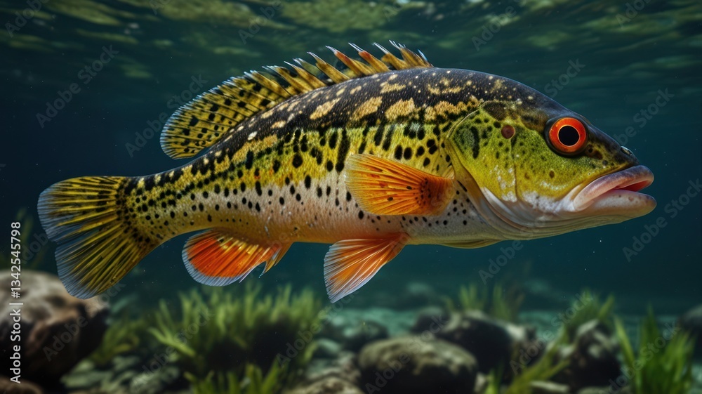 Naklejka premium Colorful freshwater fish in vibrant underwater scene