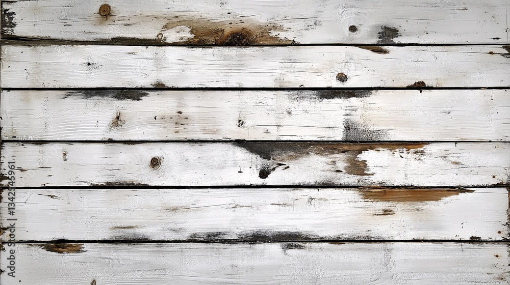 Naklejka premium Rustic Distressed White Wood Planks: Vintage Textured Paneling & Farmhouse Decor