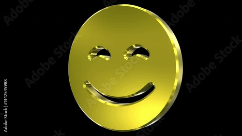 Happy Face Shiny Rotating 3D Icon 4K 60fps Looping Apple ProRes with Alpha Channel Change Color with Hue Effect